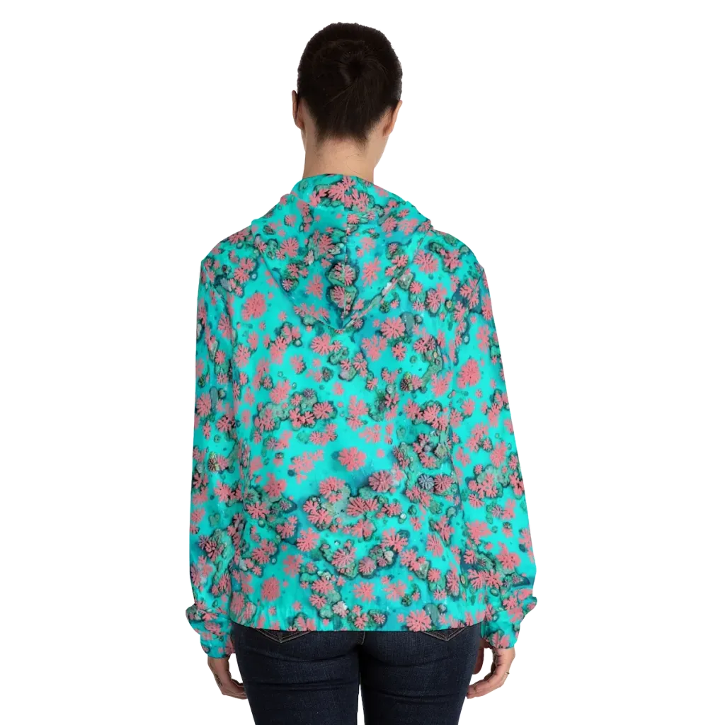 Coral Mirage on Women's Full-Zip Hoodie — Back On Person
