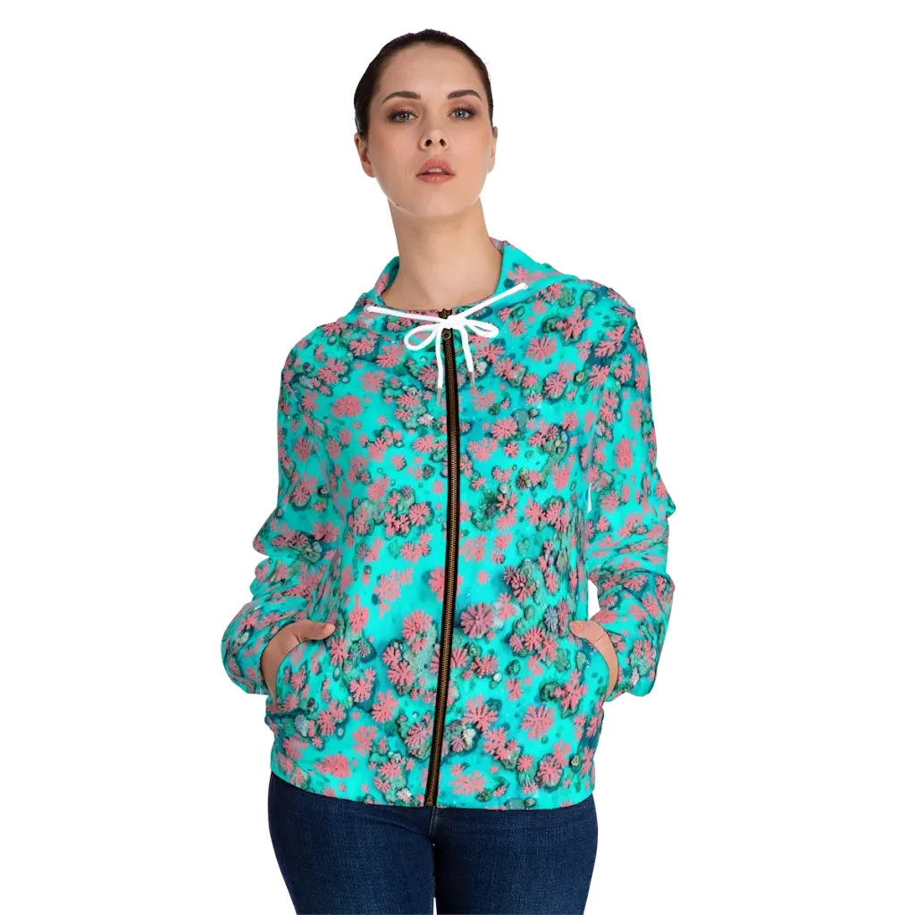Coral Mirage on Women's Full-Zip Hoodie — Front On Person