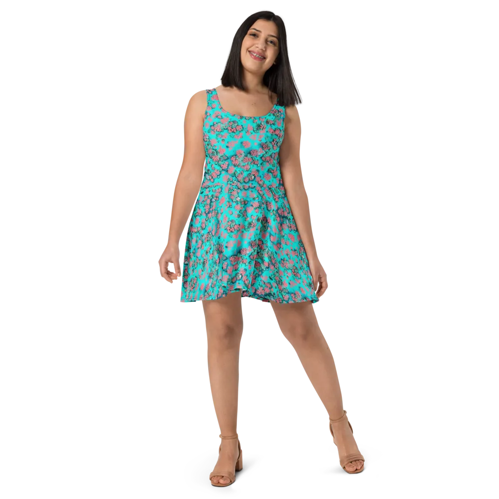 Coral Mirage on Skater Dress — Front