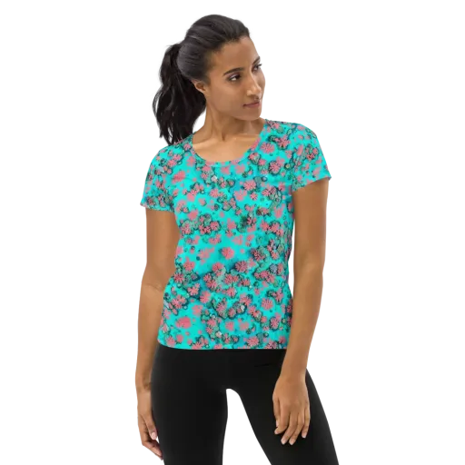Coral Mirage on a Women's Athletic T-Shirt