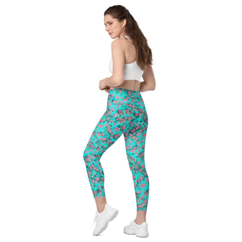 Coral Mirage on Leggings with Pockets — Left Back