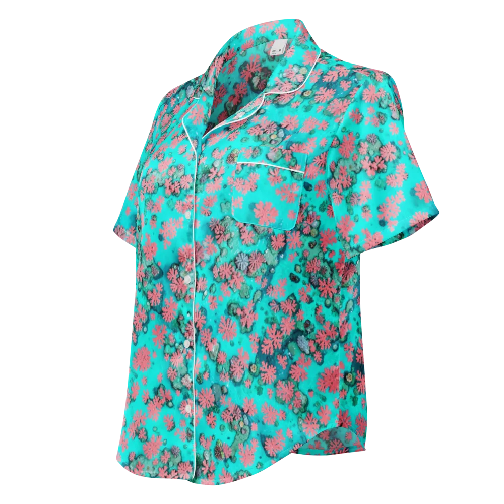 Coral Mirage on Women's Short Sleeve Pajama Top — Left Front
