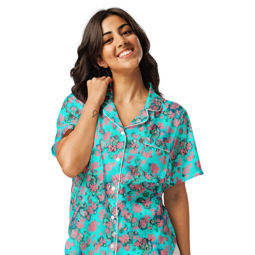Coral Mirage on Women's Short Sleeve Pajama Top — Front