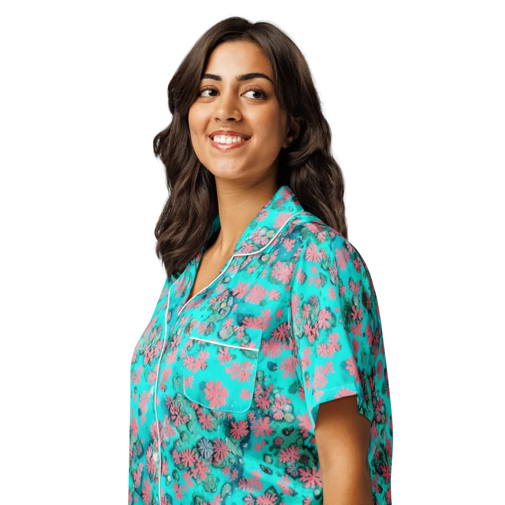 Coral Mirage on Women's Short Sleeve Pajama Top — Left Front