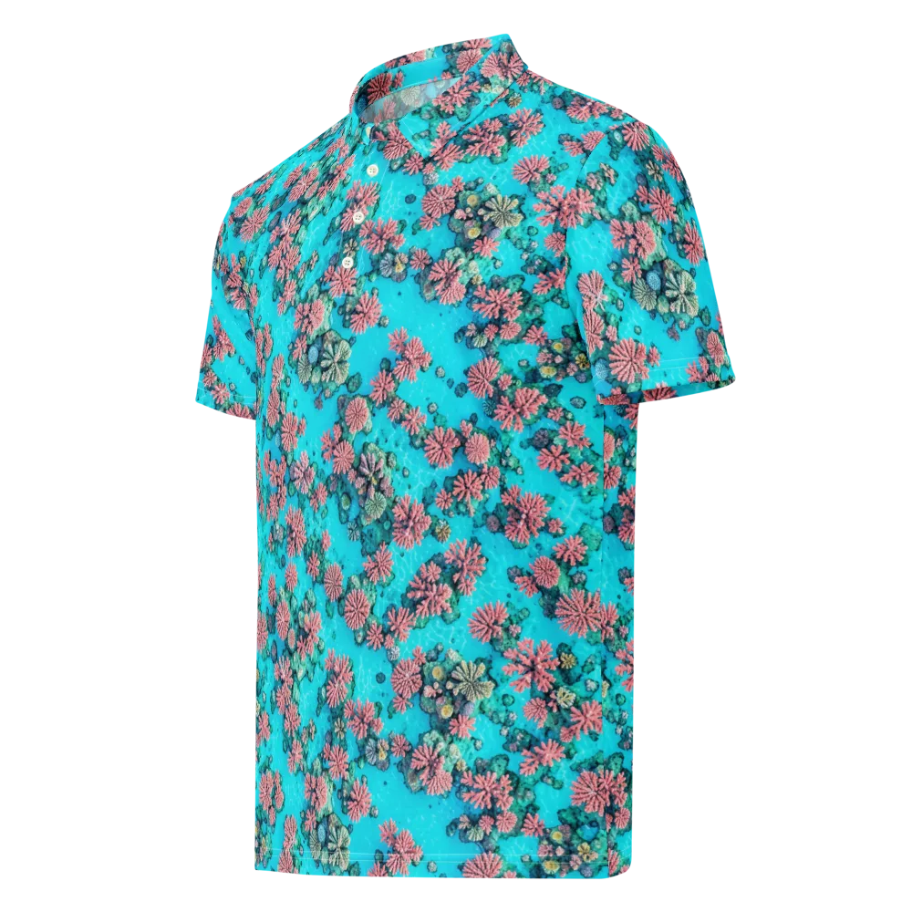 Coral Lagoon on Men's Slim Fit Polo Shirt — Left Front