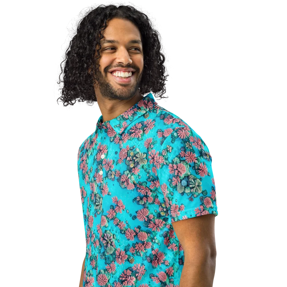 Coral Lagoon on Men's Slim Fit Polo Shirt — Left Front