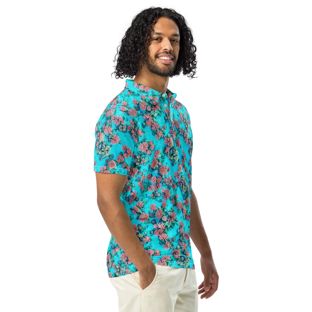 Coral Lagoon on Men's Slim Fit Polo Shirt — Right Front