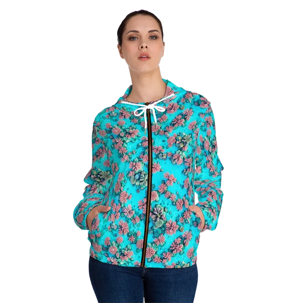 Coral Lagoon on Women's Full-Zip Hoodie — Front On Person