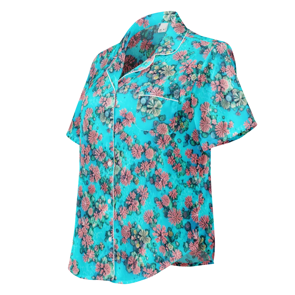 Coral Lagoon on Women's Short Sleeve Pajama Top — Left Front