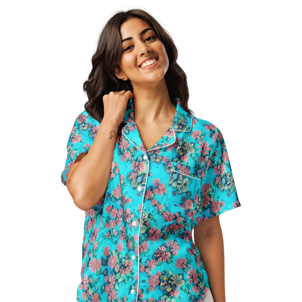 Coral Lagoon on Women's Short Sleeve Pajama Top — Front