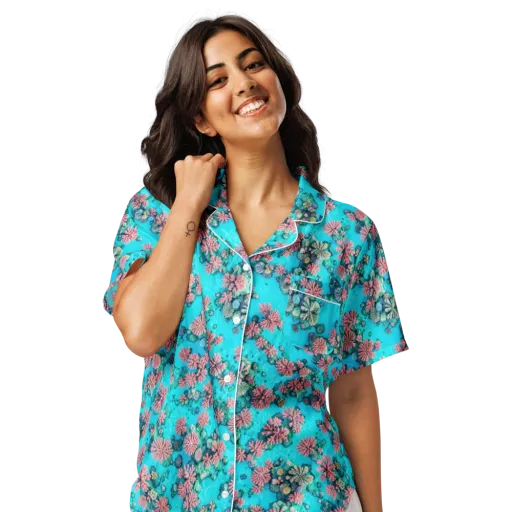 Coral Lagoon on a Women's Short Sleeve Pajama Top