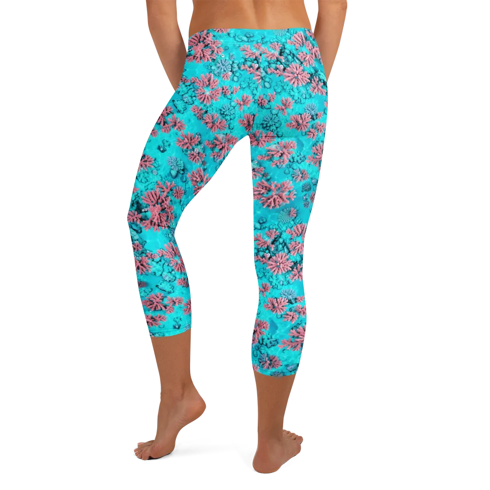 Aqua Bloom on Capri Leggings — Back