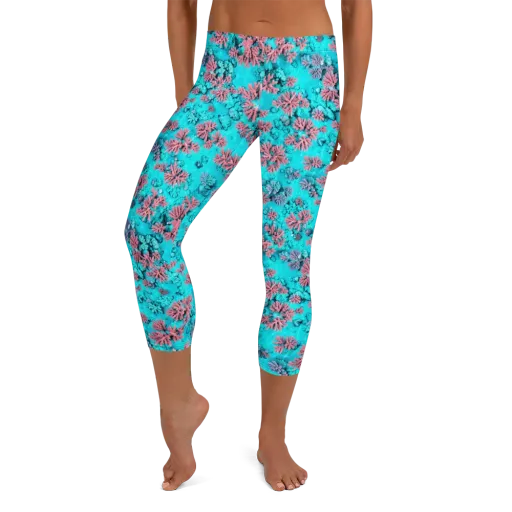 Aqua Bloom on a Capri Leggings