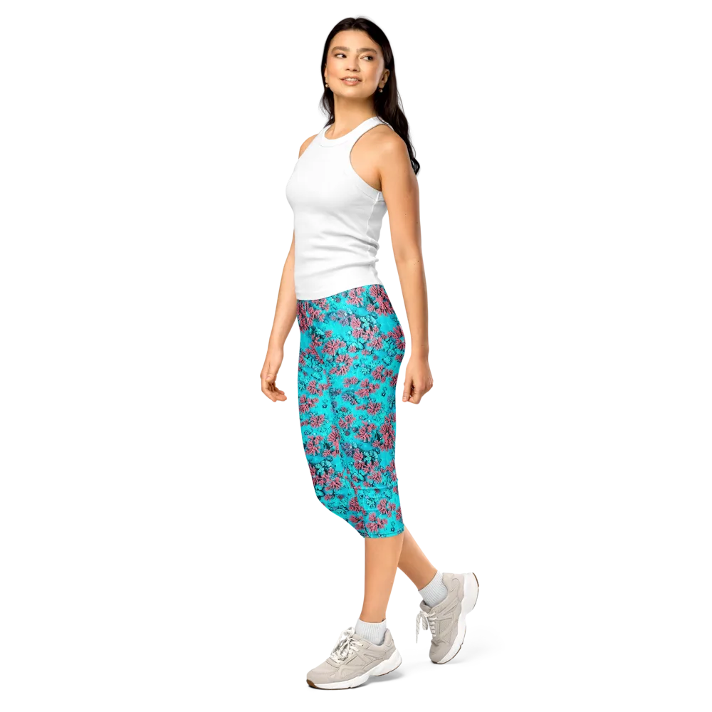 Aqua Bloom on Capri Leggings — Left Front