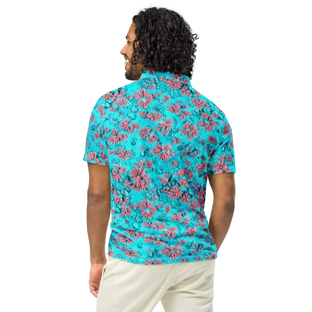 Aqua Bloom on Men's Slim Fit Polo Shirt — Back