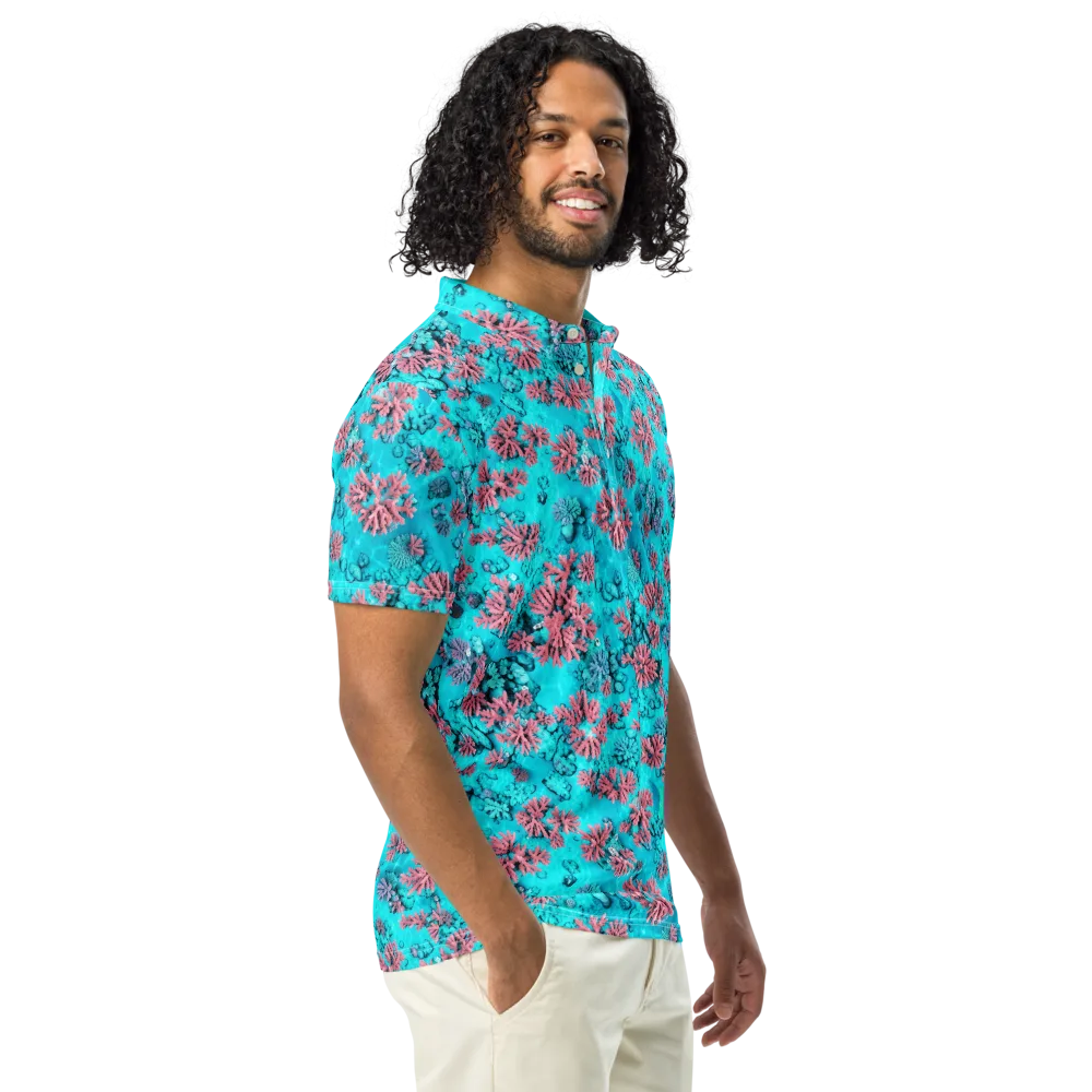 Aqua Bloom on Men's Slim Fit Polo Shirt — Right Front