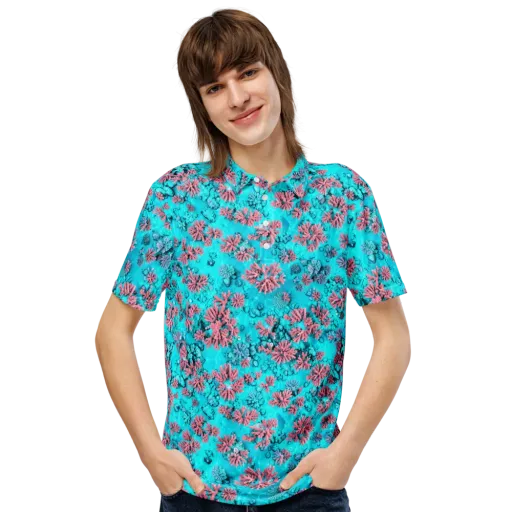 Aqua Bloom on a Men's Slim Fit Polo Shirt