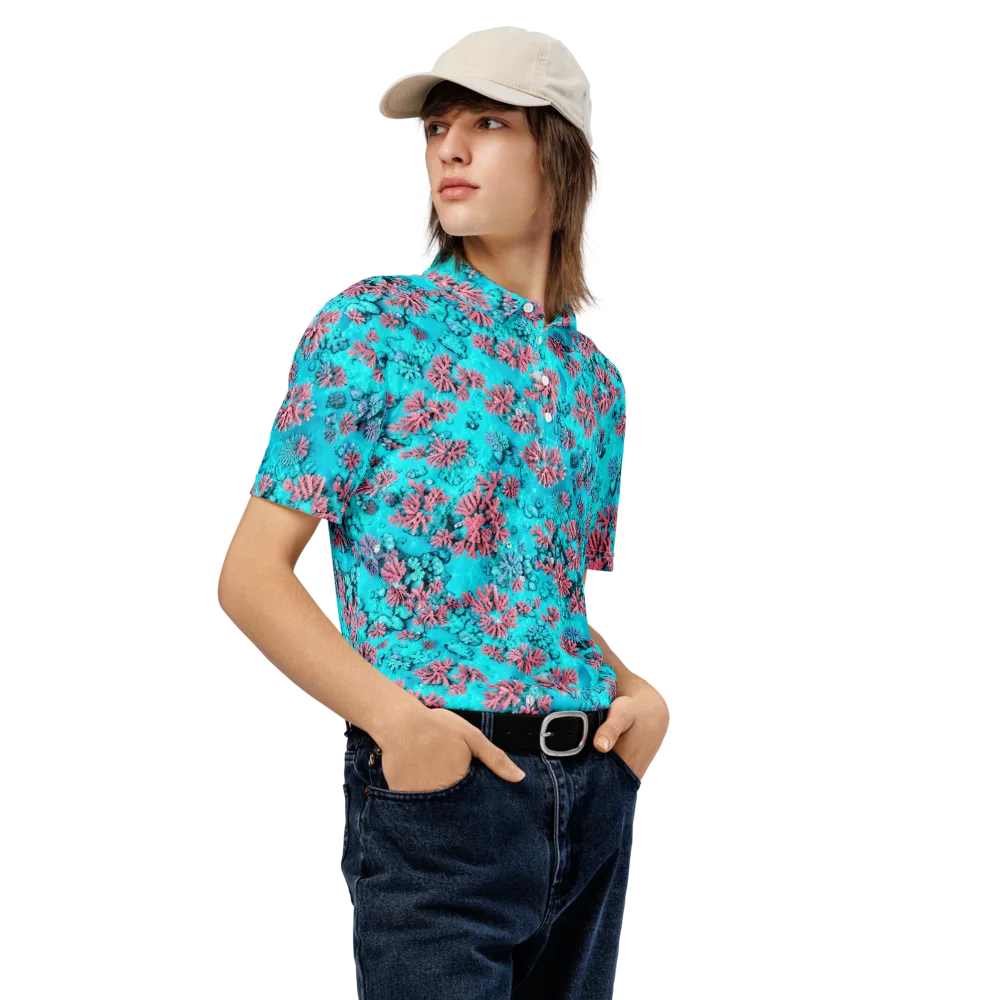 Aqua Bloom on Men's Slim Fit Polo Shirt — Right Front