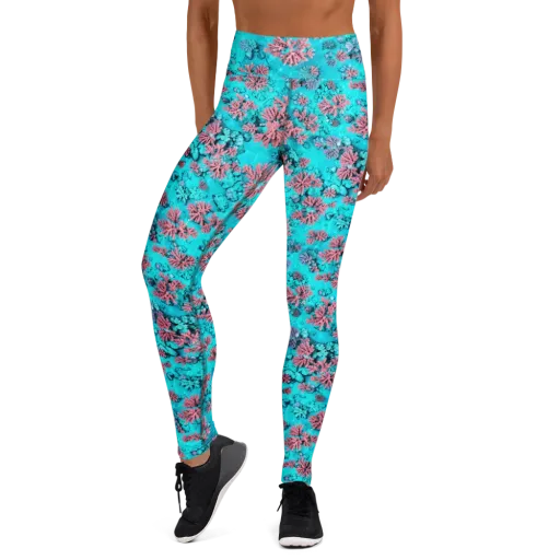 Aqua Bloom on a Yoga Leggings