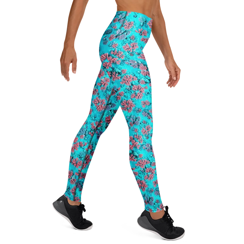 Aqua Bloom on Yoga Leggings — Right