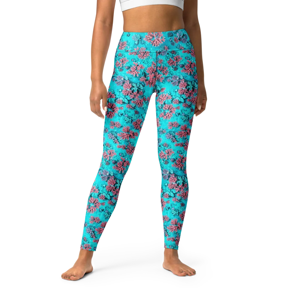 Aqua Bloom on Yoga Leggings — Front