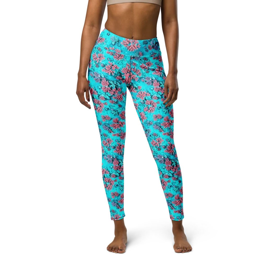 Aqua Bloom on Yoga Leggings — Front