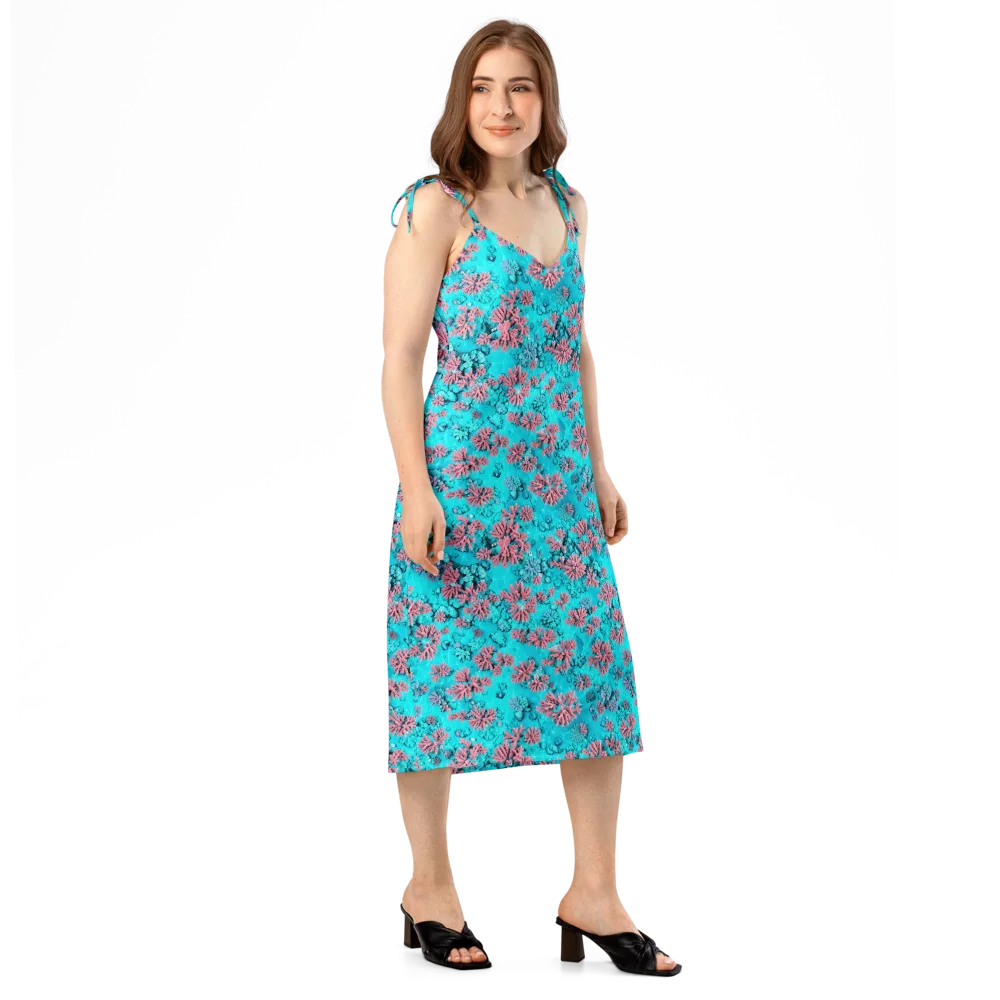 Aqua Bloom on Slip Dress — Right Front