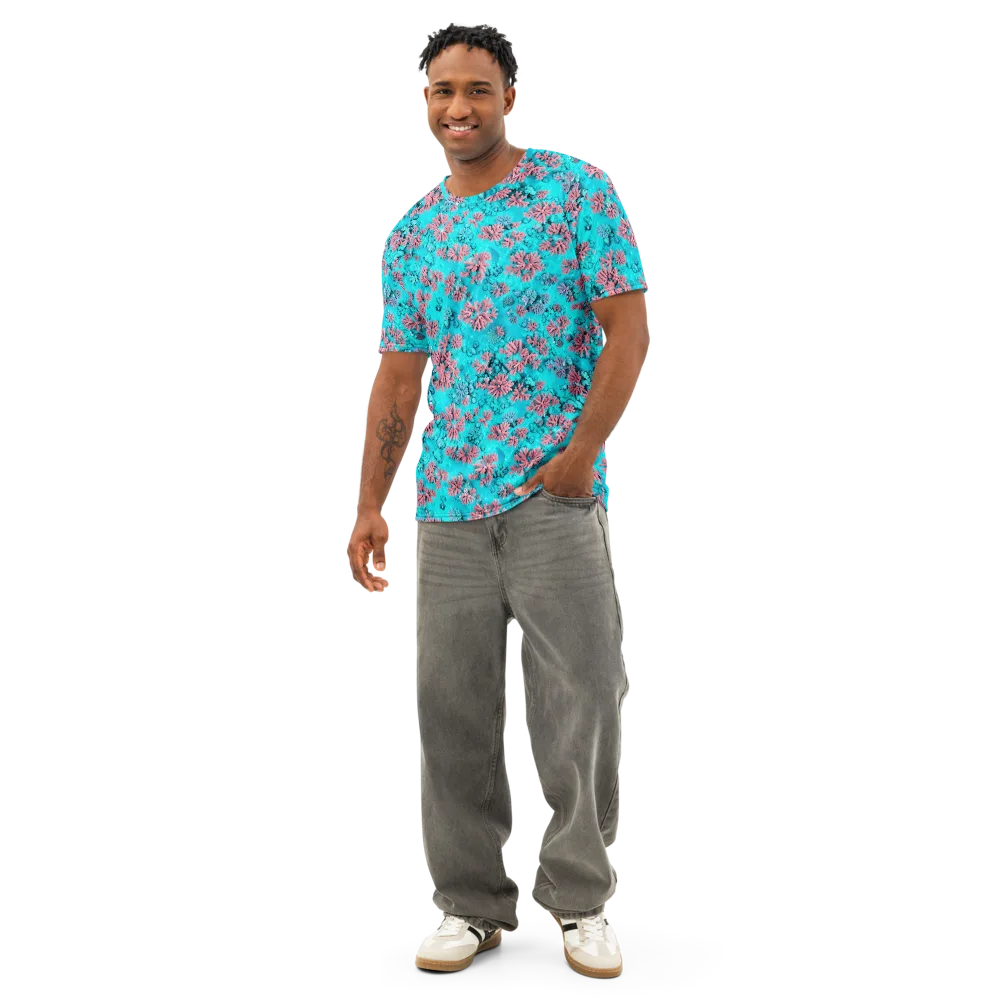 Aqua Bloom on Men's Cotton Crew Neck T-Shirt — Front