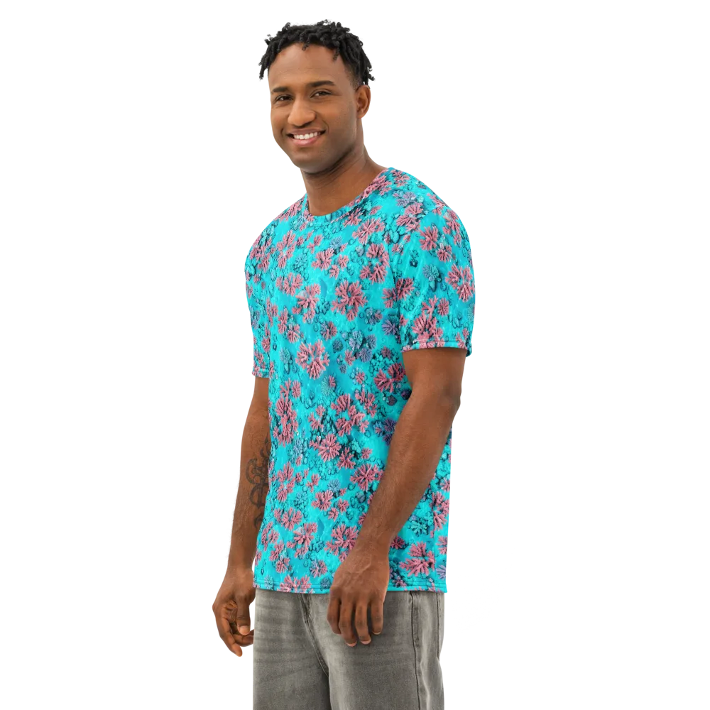 Aqua Bloom on Men's Cotton Crew Neck T-Shirt — Left Front