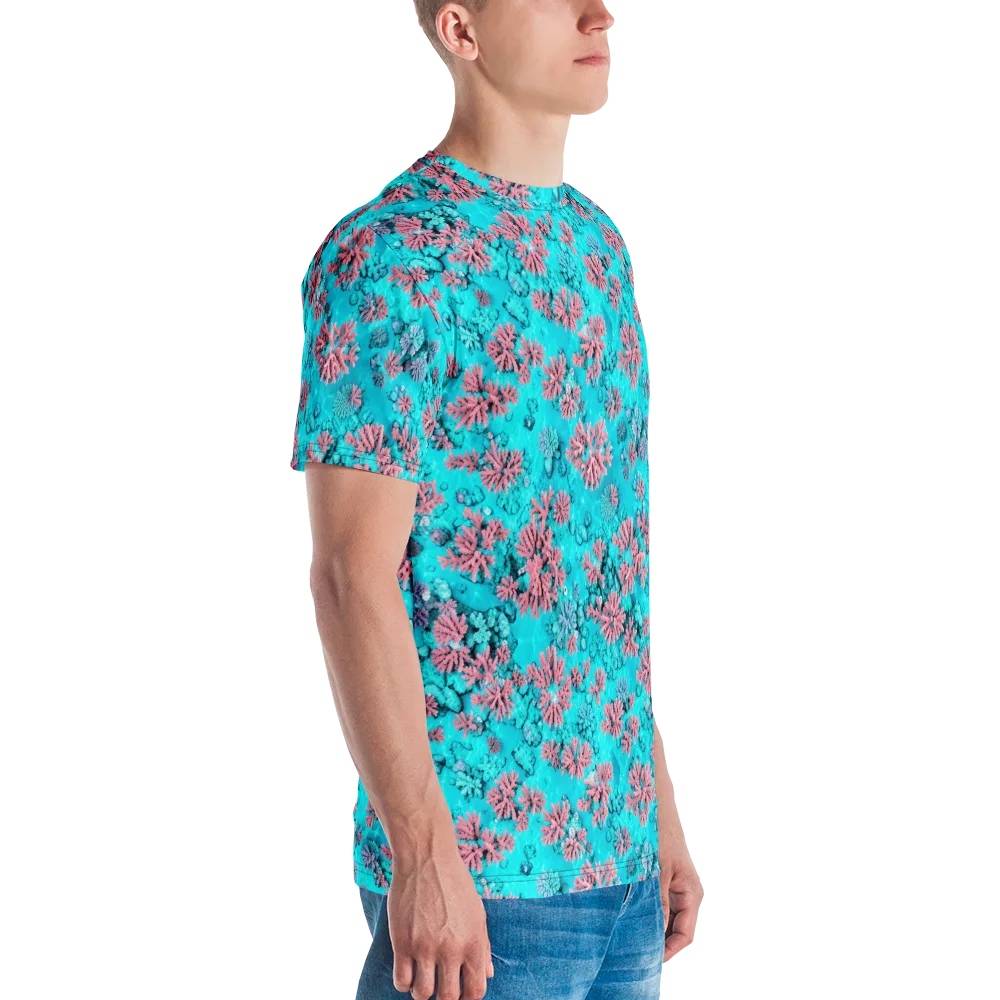 Aqua Bloom on Men's Crew Neck T-Shirt — Right