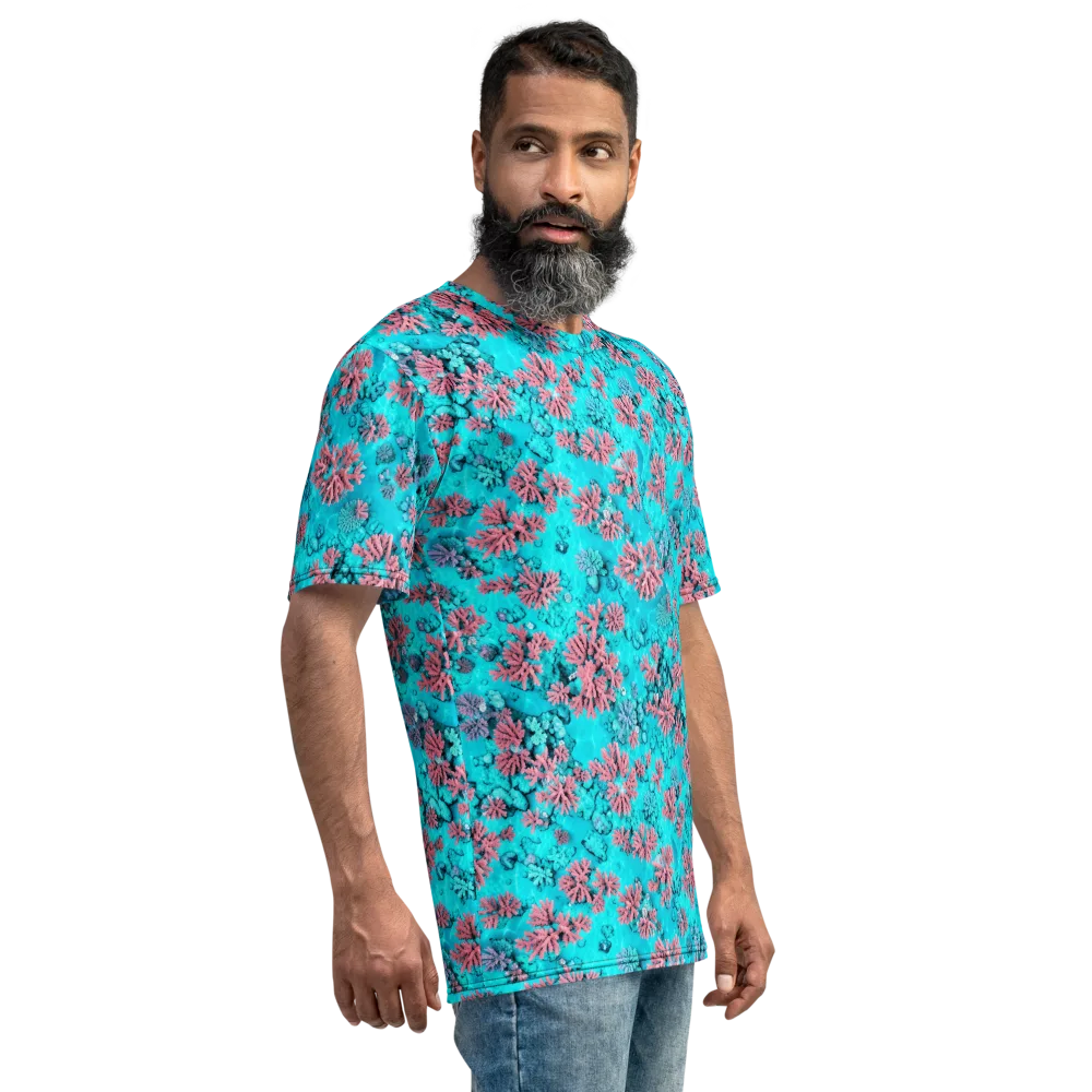 Aqua Bloom on Men's Crew Neck T-Shirt — Right