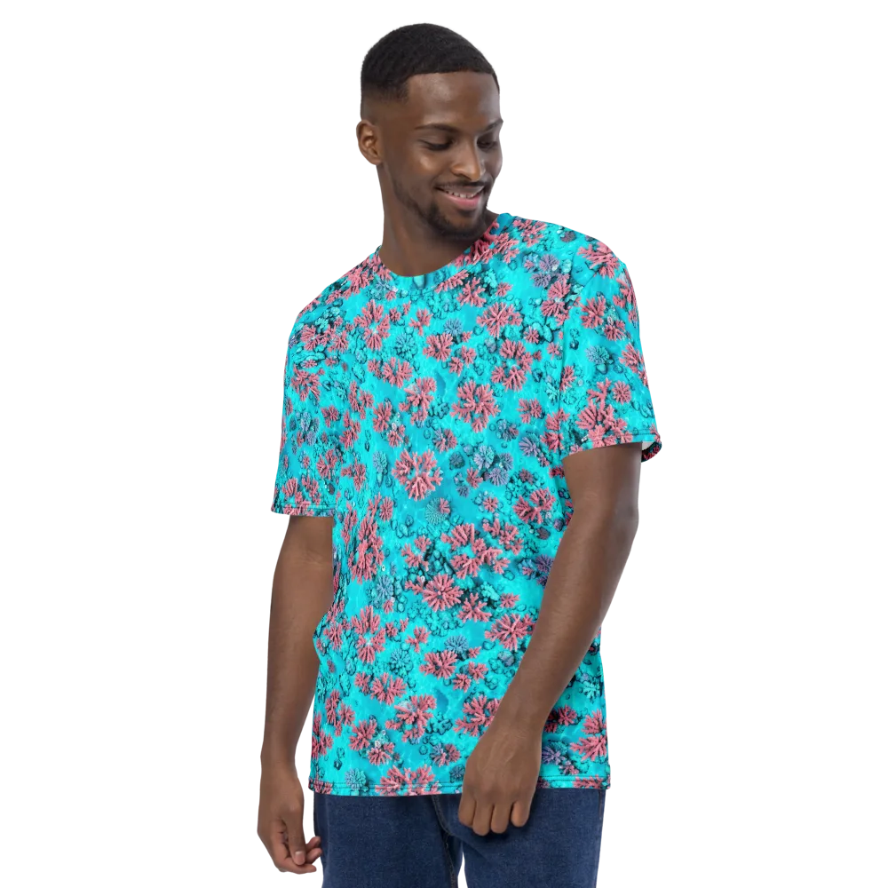 Aqua Bloom on Men's Crew Neck T-Shirt — Left