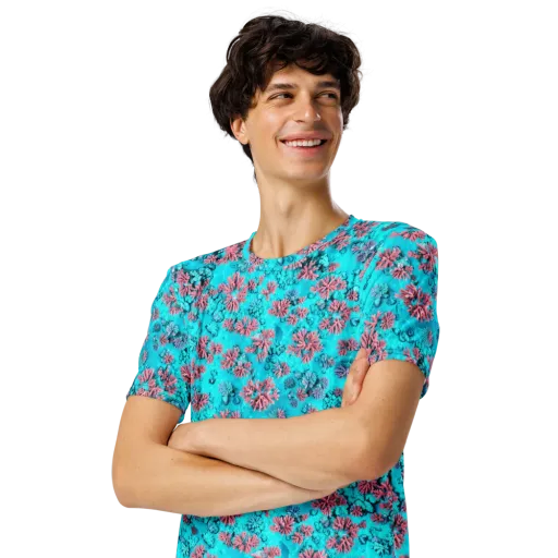 Aqua Bloom on a Men's Crew Neck T-Shirt