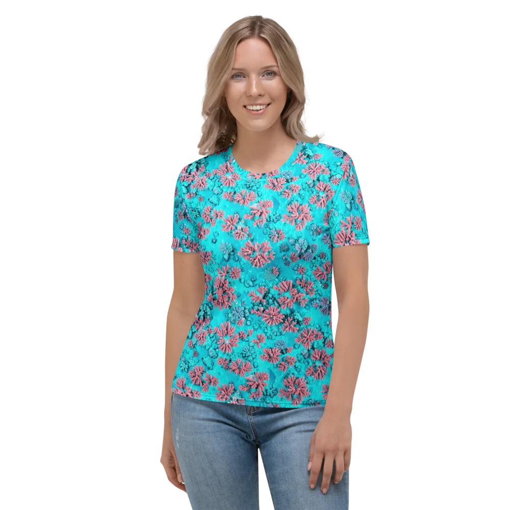 Aqua Bloom on Women's Crew Neck T-Shirt — Front
