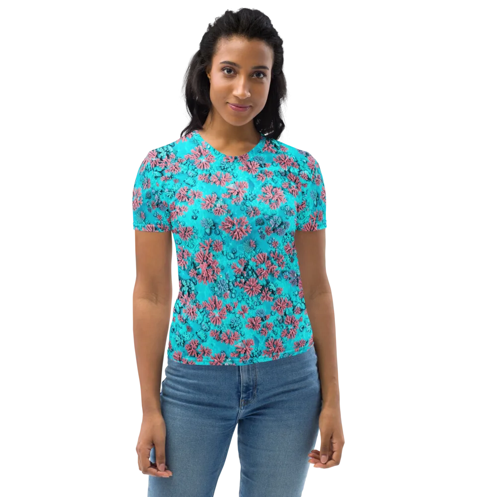 Aqua Bloom on Women's Crew Neck T-Shirt — Front
