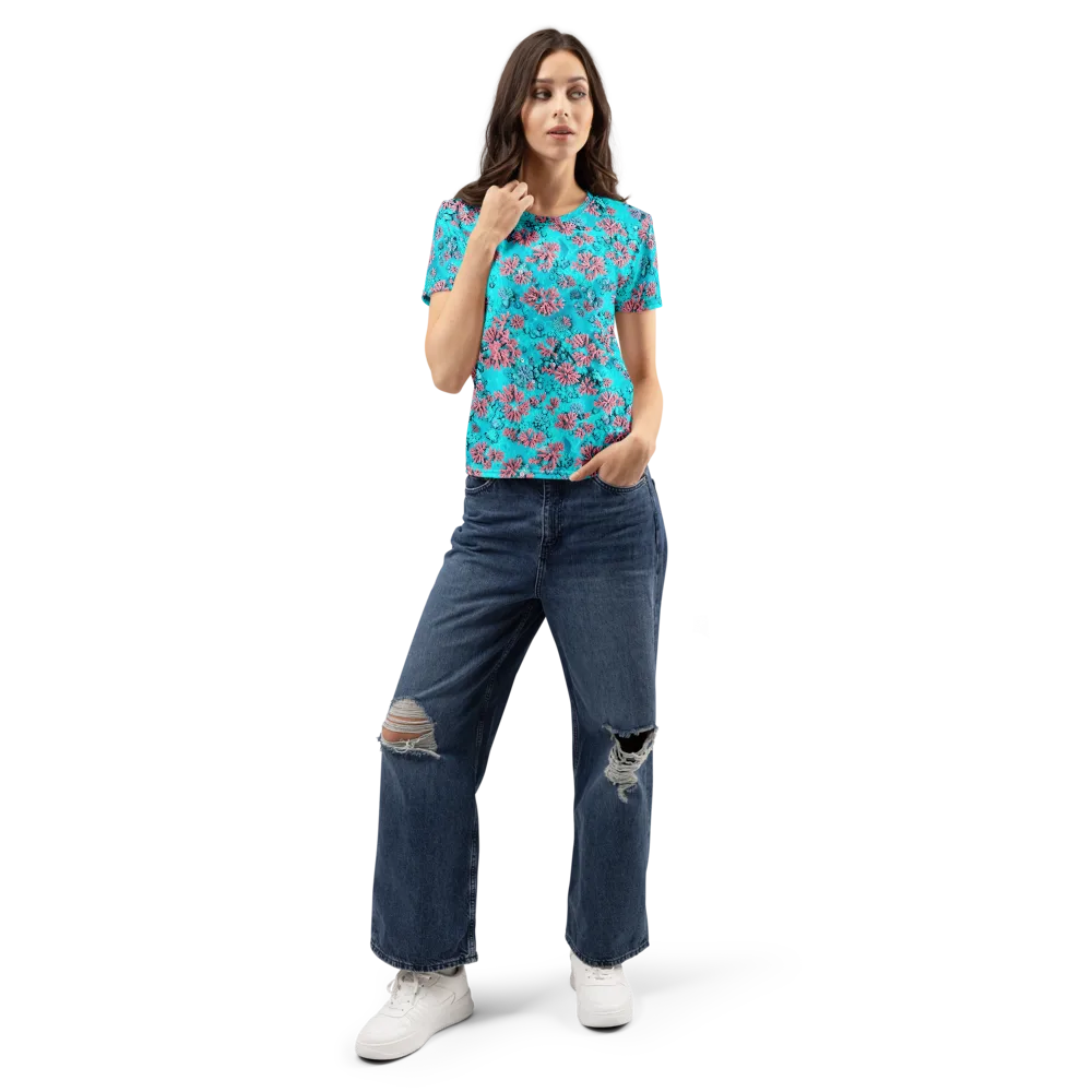 Aqua Bloom on Women's Crew Neck T-Shirt — Front
