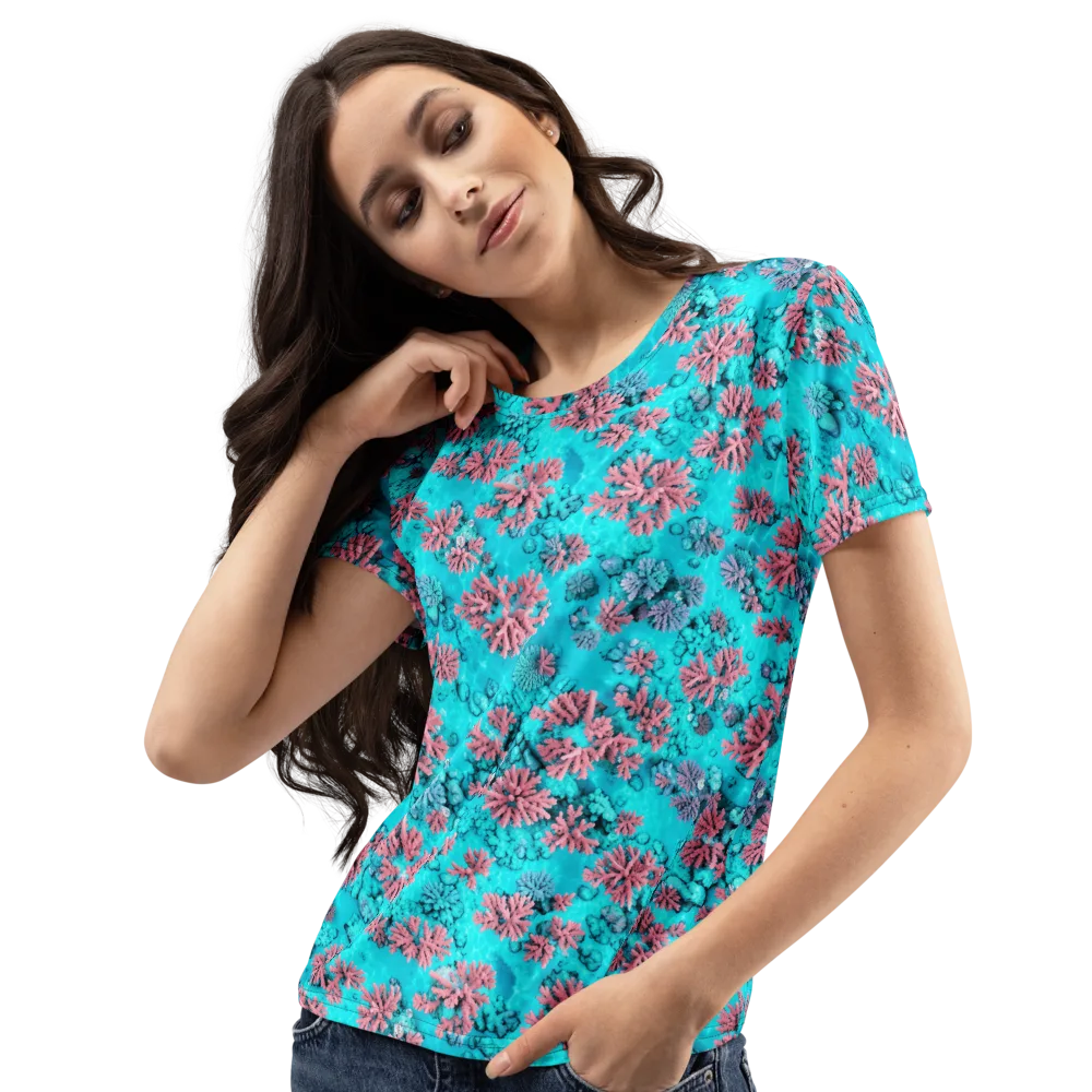 Aqua Bloom on Women's Crew Neck T-Shirt — Left Front