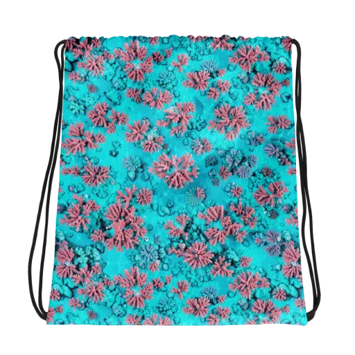 Aqua Bloom on a Drawstring Bag