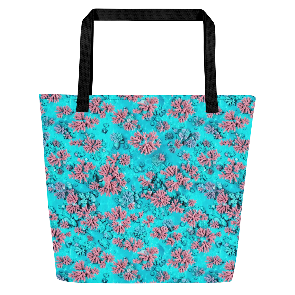 Aqua Bloom on Large Tote Bag W/ Pocket — Front