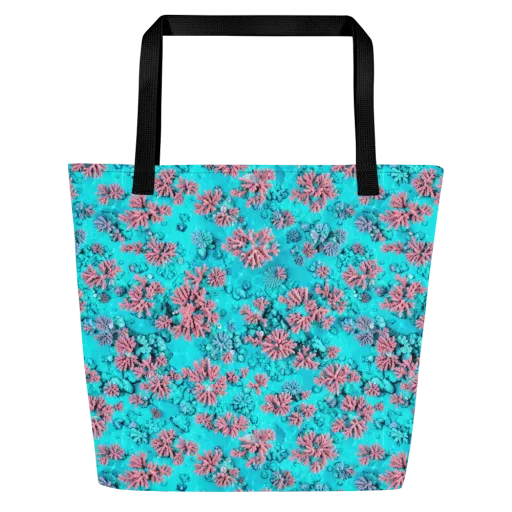 Aqua Bloom on a Large Tote Bag W/ Pocket