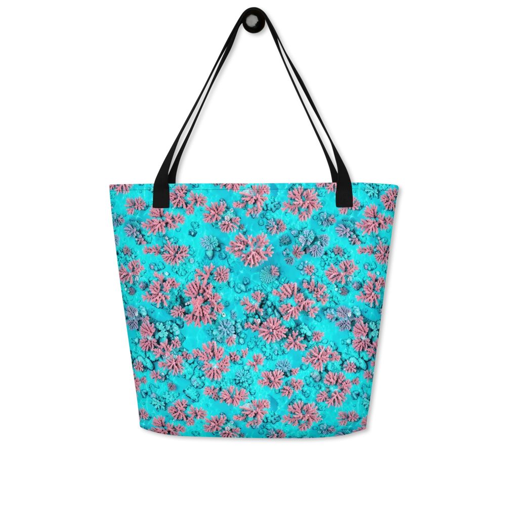 Aqua Bloom on Large Tote Bag W/ Pocket — Front