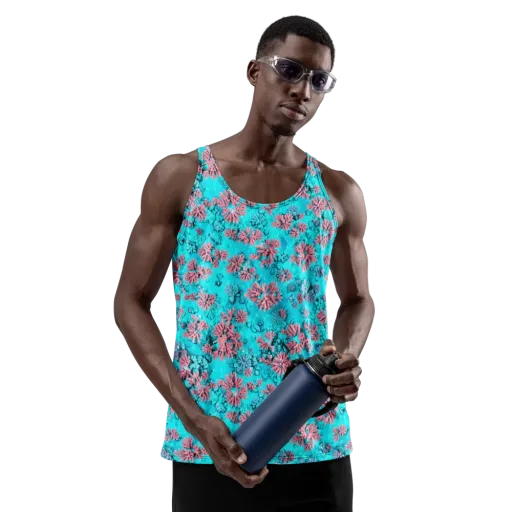 Aqua Bloom on a Men's Tank Top