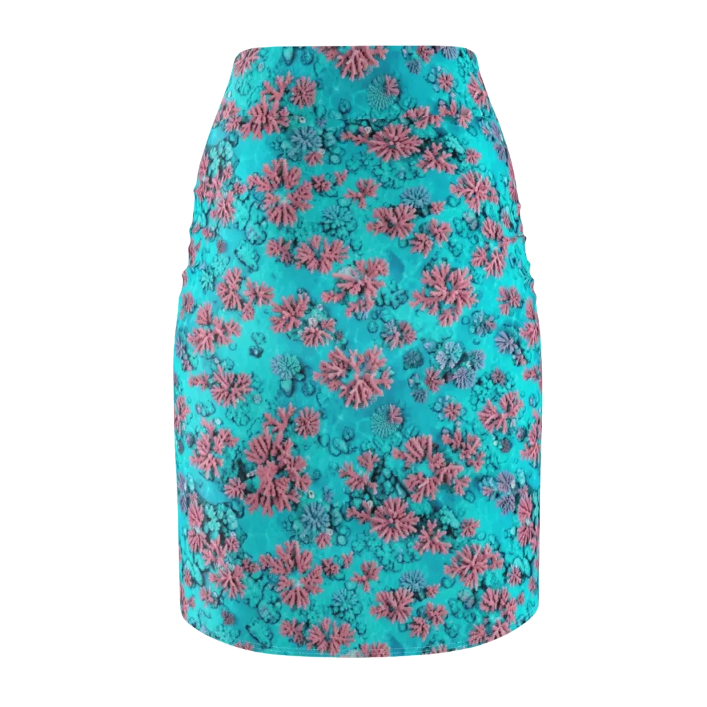 Aqua Bloom on Pencil Skirt — Back