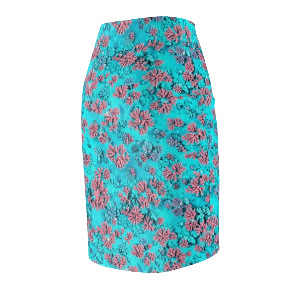 Aqua Bloom on Pencil Skirt — Back Side