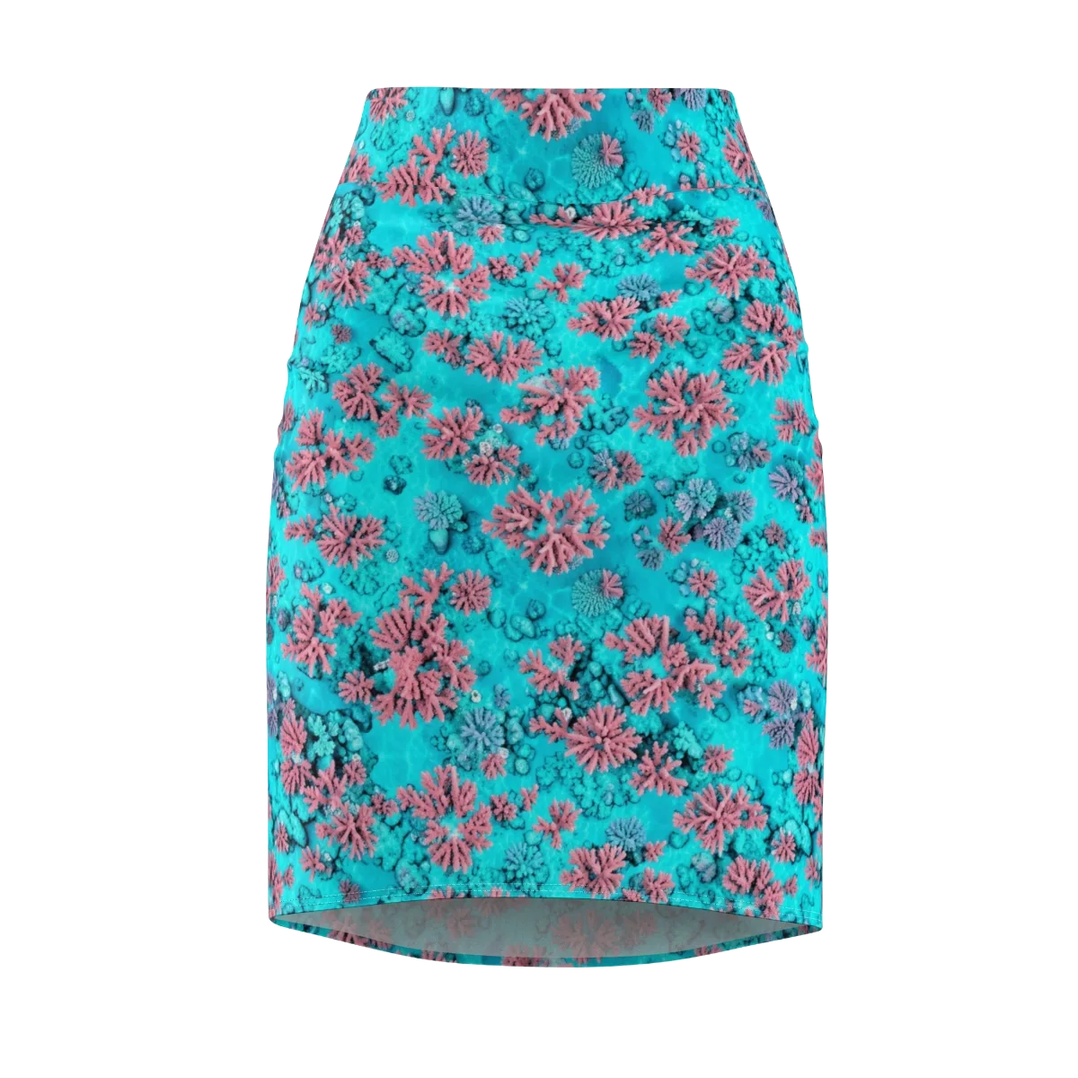 Aqua Bloom on Pencil Skirt — Front