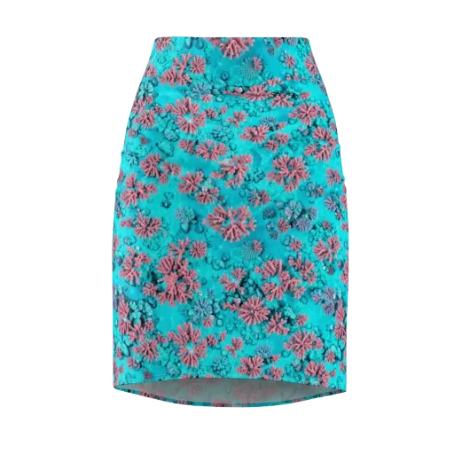 Aqua Bloom on a Pencil Skirt