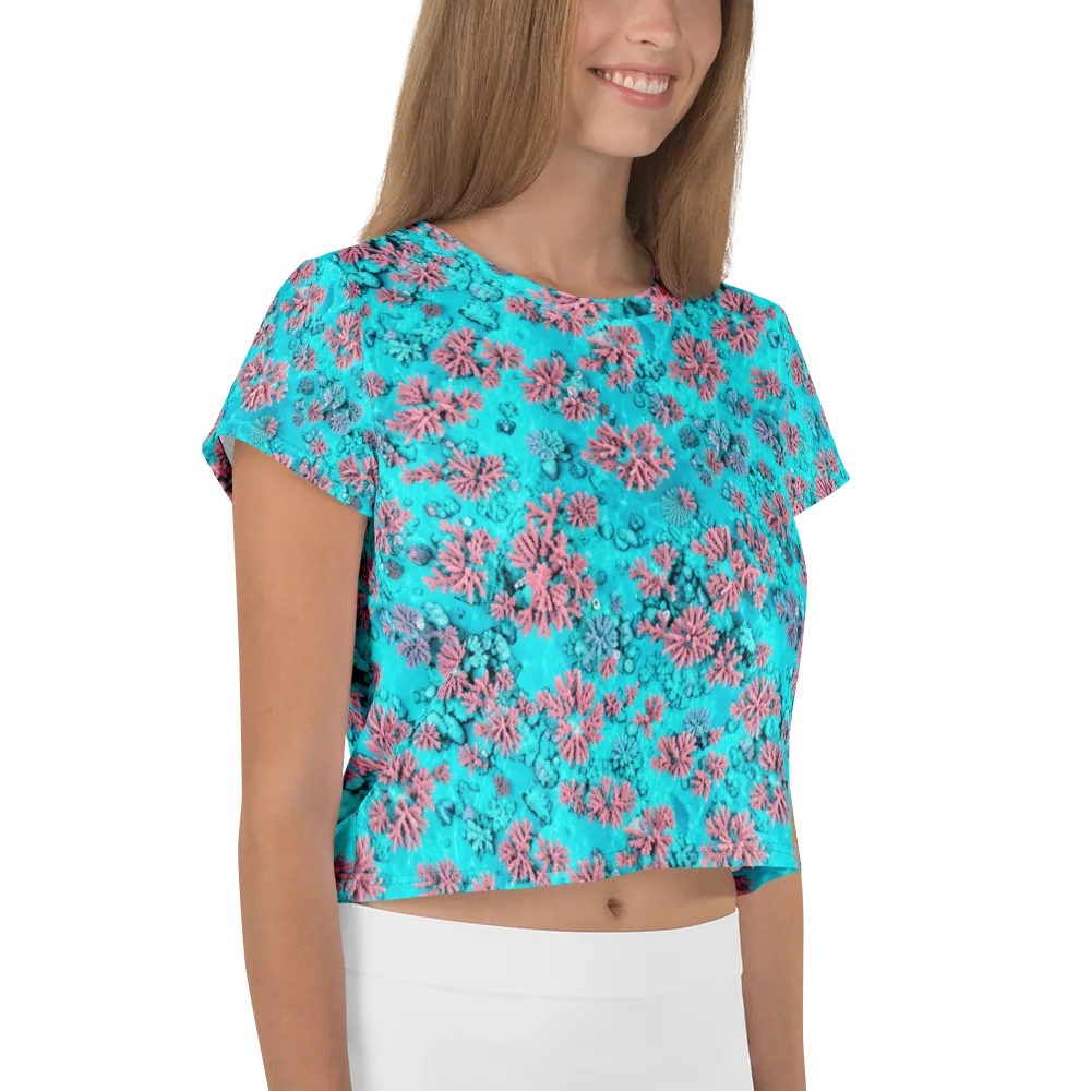 Aqua Bloom on Crop Tee — Right