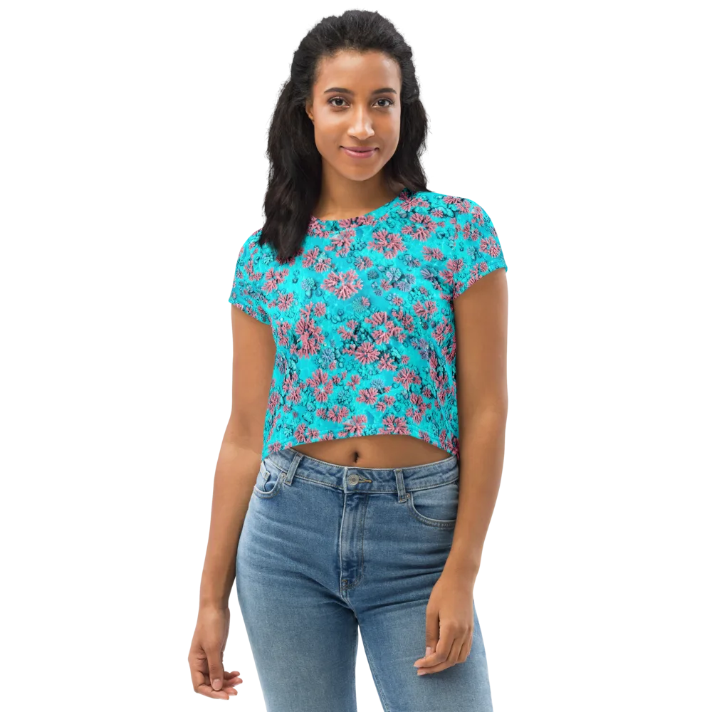 Aqua Bloom on Crop Tee — Front
