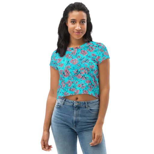 Aqua Bloom on a Crop Tee
