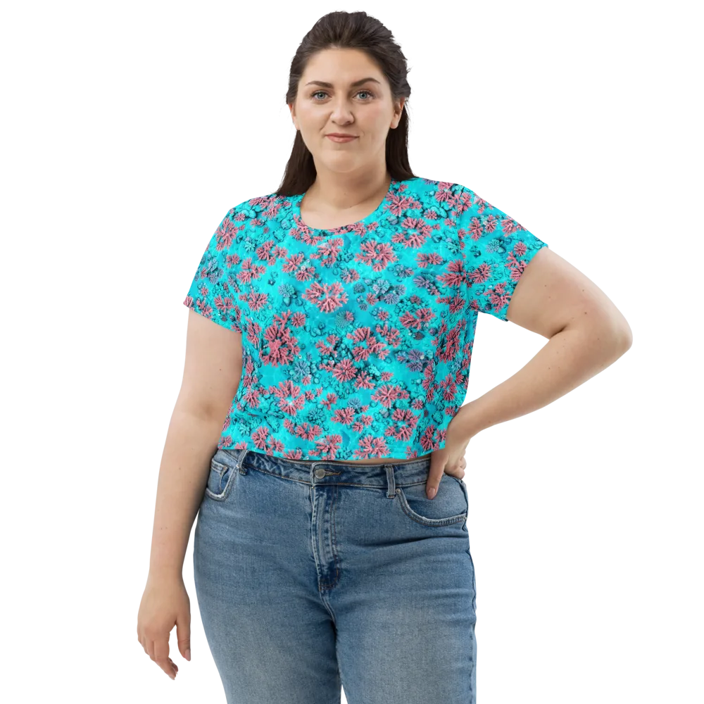 Aqua Bloom on Crop Tee — Front